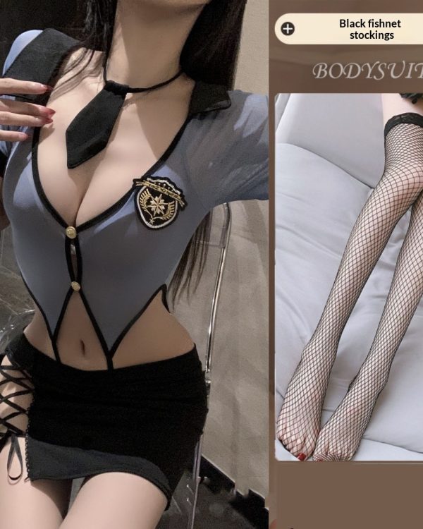 Lingerie Military Instructor Uniform See-through Female Police Officer Outfit Two-piece Set