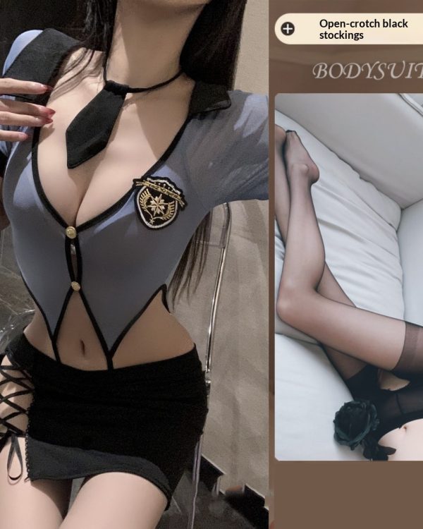 Lingerie Military Instructor Uniform See-through Female Police Officer Outfit Two-piece Set